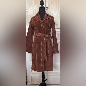 Vintage Wilson Leather trench style coat. Chestnut suede w contrast stiching